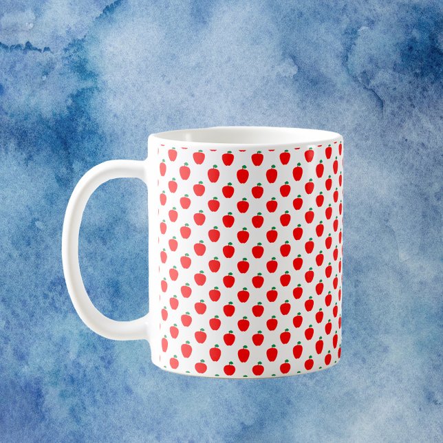 Taza De Café Patrón de fruta roja de Apple (A cute mug with a pattern of red apples with green leaves.)