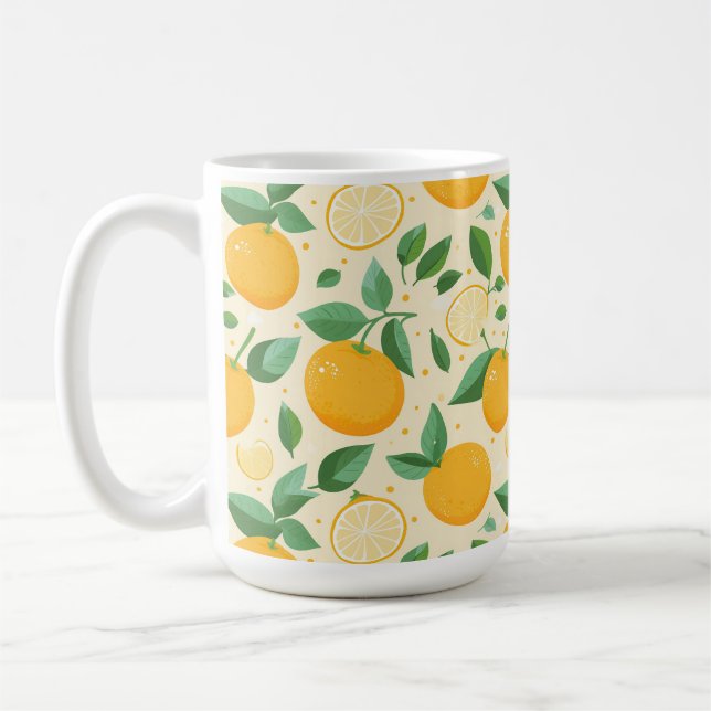 Taza De Café Patrón de fruta tropical amarillo limón cítrico (Izquierda)
