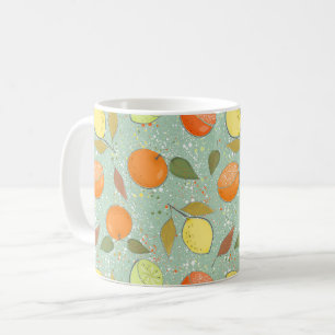 Taza De Café Patrón de frutas con limones, naranjas