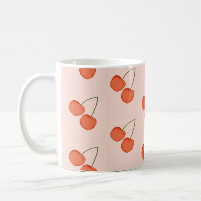 Taza De Café Patrón de frutas de cerezo rosa y rojo  (Izquierda)