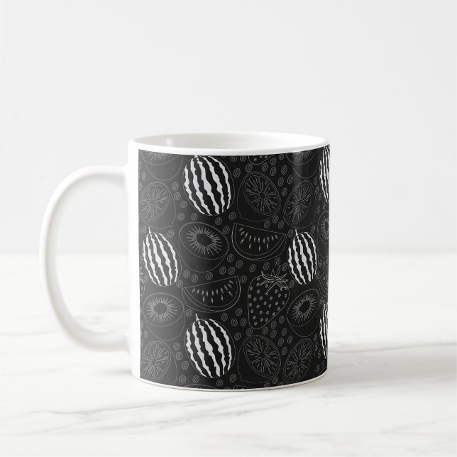 Taza De Café Patrón de frutas sin fisuras negro y blanco Tropic (Izquierda)