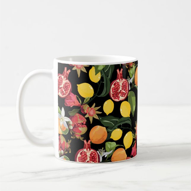 Taza De Café Patrón de frutas tropicales sin foco. Backgroun ex (Izquierda)