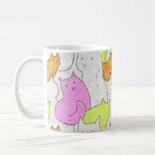 Taza De Café Patrón de garabatos de gatos en acuarela lindos
