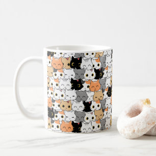 Taza De Café Patrón de gato adorable y kawaii colorido para ama