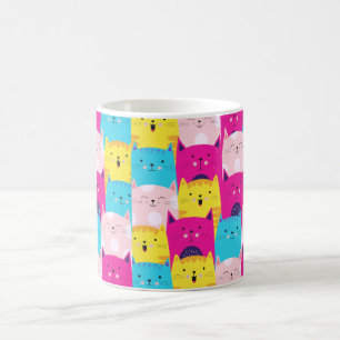 Taza De Café Patrón de gato adorable y kawaii colorido para ama