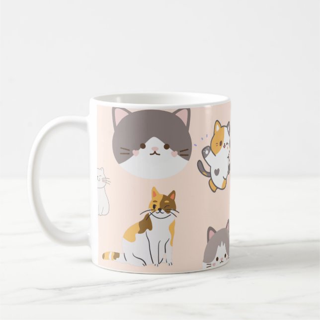 Taza De Café Patrón de gato color rosa (Izquierda)