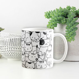 Taza De Café Patrón de gato Cuto blanco y negro