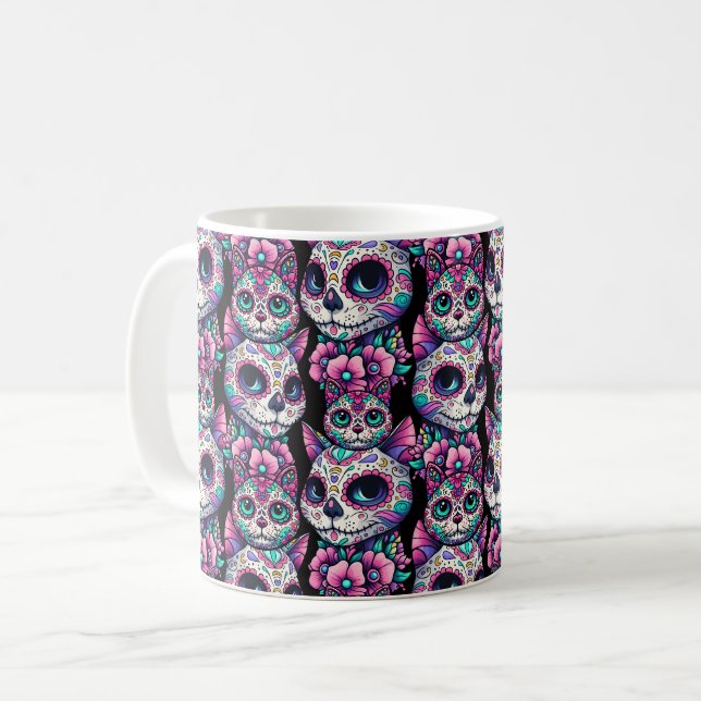 Taza De Café Patrón de gato de cráneo de azúcar (Anverso izquierdo)