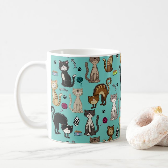 Taza De Café Patrón de gato divertido de bonito (Con donut)