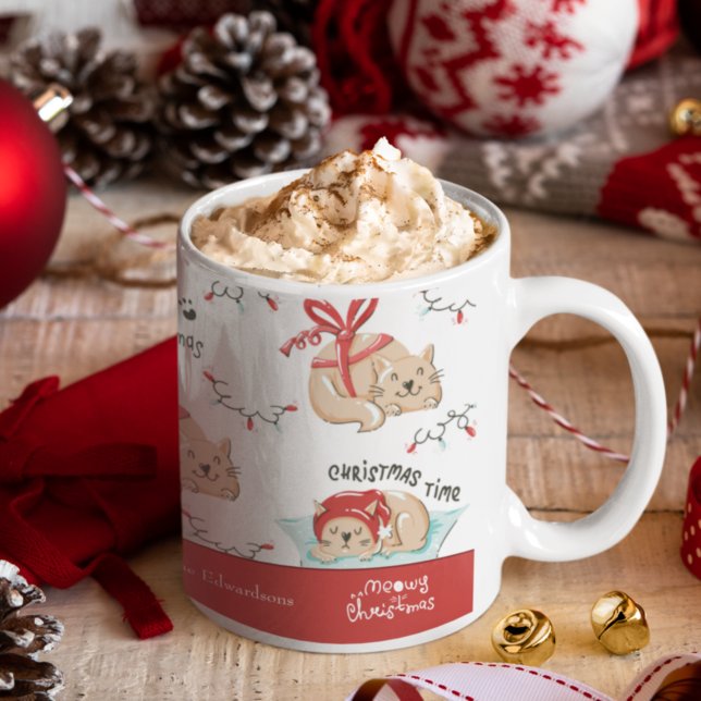 Taza De Café Patrón de gato gatito kitty Meowy Navidades (Subido por el creador)