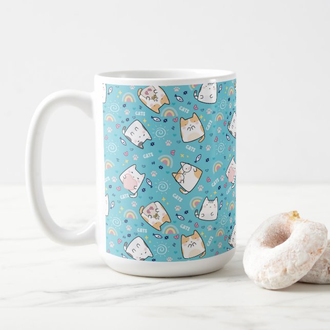 Taza De Café Patrón de gato kitty caprichoso (Con donut)