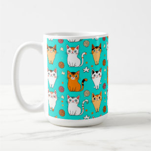 Taza De Café Patrón de gato lindo con gatos coloridos y bolas d