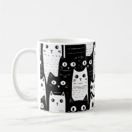 Taza De Café Patrón de gato Minimalista negro y blanco
