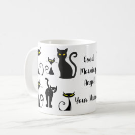 Taza De Café Patrón de gato retro negro y blanco con tipografía