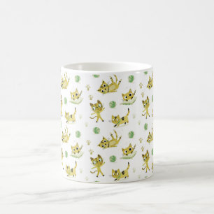 Taza De Café Patrón de Gatos Amarillos Juguetones
