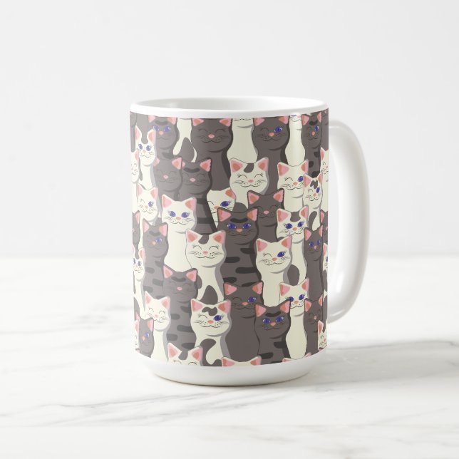 Taza De Café Patrón de gatos blancos y grises (Anverso derecho)