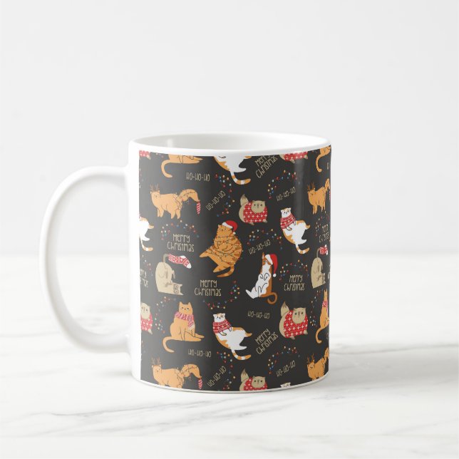 Taza De Café Patrón de gatos festivos con Navidades de luces (Izquierda)
