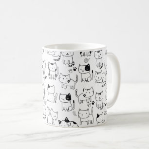 Taza De Café Patrón de gatos garabatos lindos