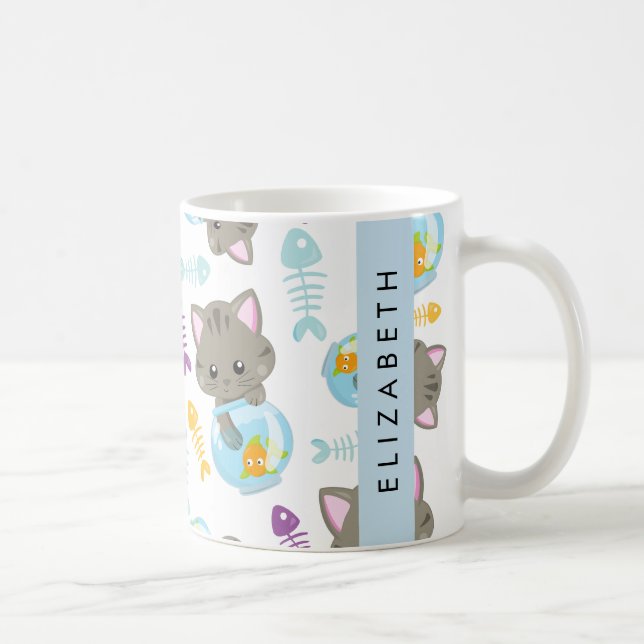 Taza De Café Patrón De Gatos, Gatos Cutos, Gatitos, Tu Nombre (Derecha)