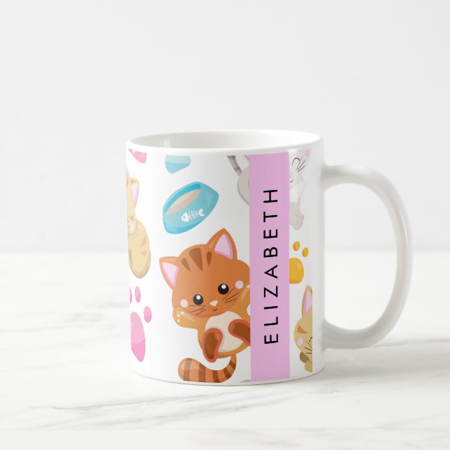 Taza De Café Patrón De Gatos, Gatos Cutos, Kitty, Paws, Tu Nomb (Derecha)
