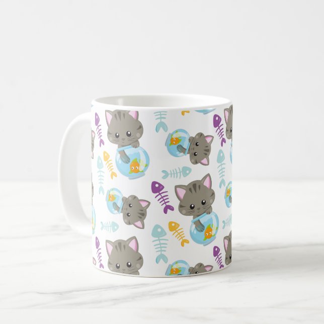 Taza De Café Patrón de gatos, gatos, gatitos, peces (Anverso izquierdo)