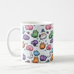 Taza De Café Patrón de gatos gorditos kawaii coloridos en papel