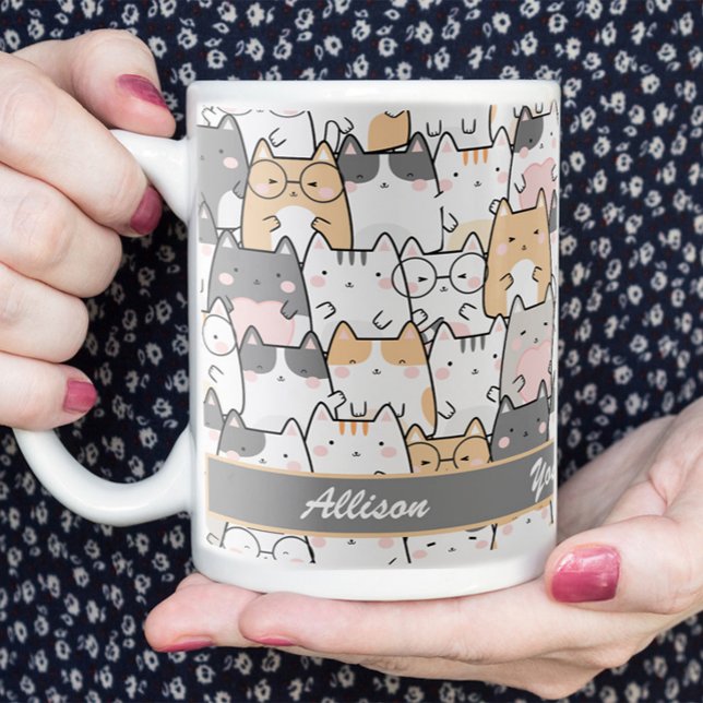 Taza De Café Patrón de gatos kawaii-tritos personalizado (Subido por el creador)