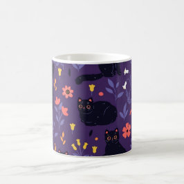 Taza De Café patrón de Gatos Negros y Flores Silvestres