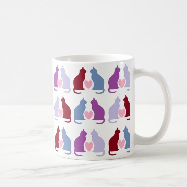 Taza De Café Patrón de gatos y corazones (Derecha)