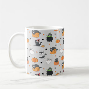 Taza De Café Patrón de gatos y fantasmas de Halloween