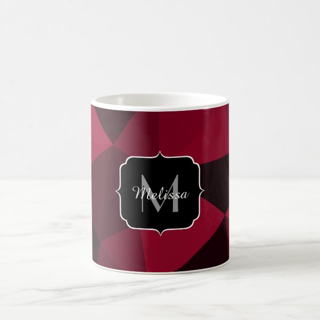 Taza De Café Patrón de geometría negra rosa magenta roja Monogr (Centro)