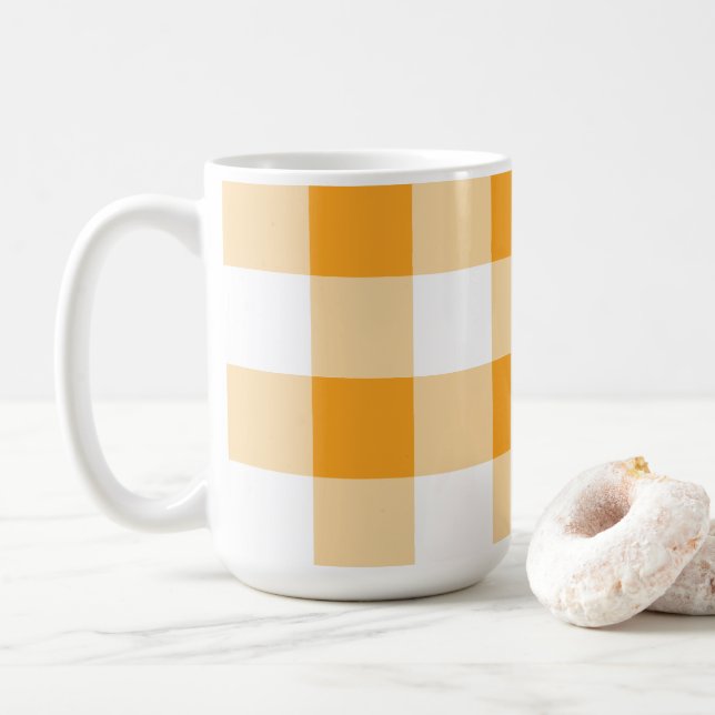 Taza De Café Patrón de Gingham amarillo (Con donut)