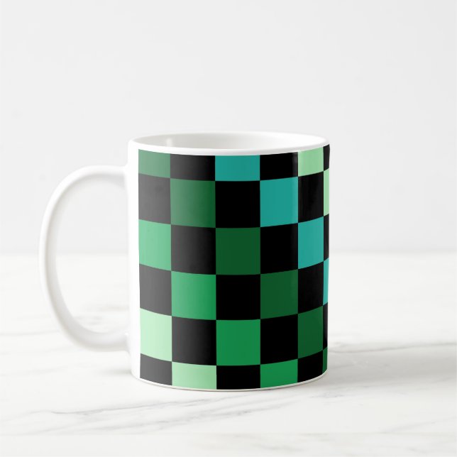 Taza De Café Patrón de Gingham de Green Blue Checkered (Izquierda)