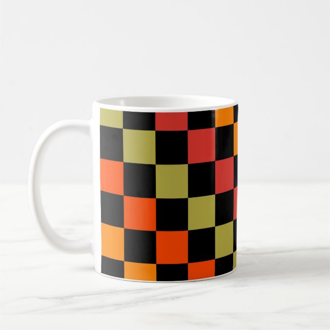 Taza De Café Patrón de Gingham de naranja Black Checkered (Izquierda)
