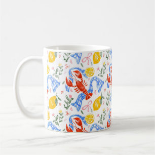 Taza De Café Patrón de gingham de verano italiano de langosta y