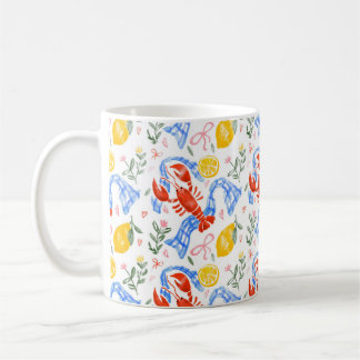 Taza De Café Patrón de gingham de verano italiano de langosta y