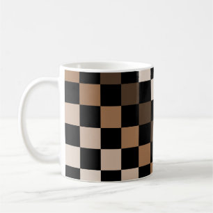 Taza De Café Patrón de Gingham negro negro marrón