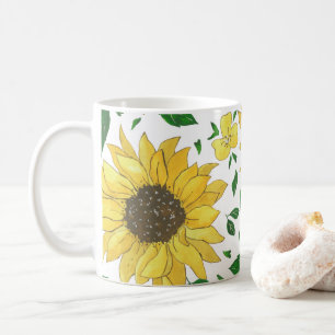 Taza De Café Patrón de girasol acuarela