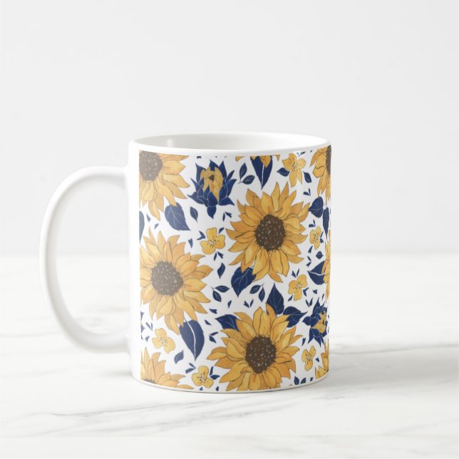 Taza De Café Patrón De Girasol Amarillo Y Verde (Izquierda)