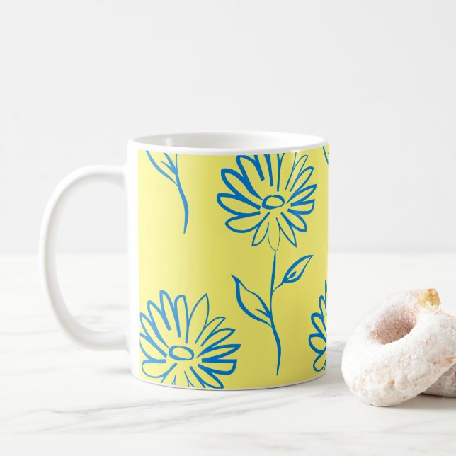 Taza De Café Patrón de girasol azul (Con donut)