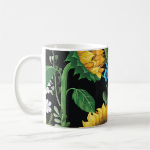 Taza De Café Patrón de girasol de fondo negro