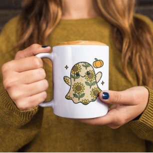 Taza De Café Patrón de girasol fantasma de Halloween floral