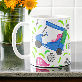 Taza De Café Patrón de Golf Preppy | Bola de Tee de Carrito de 