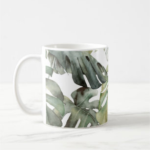 Taza De Café Patrón de gran acuarela de monstera tropical