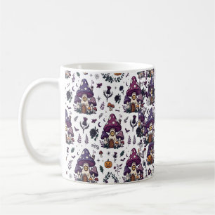 Taza De Café Patrón de Halloween de cabaña de hongo brujo