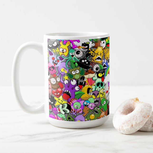 Taza De Café Patrón de Halloween de personajes adorables (Con donut)