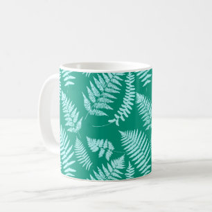Taza De Café Patrón de Helecho Boscoso, Turquesa y Aqua