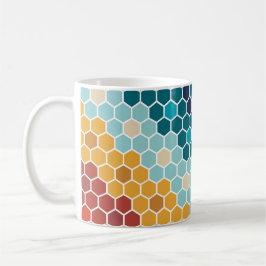 Taza De Café Patrón de hexágono de mosaico retro-floral colorid