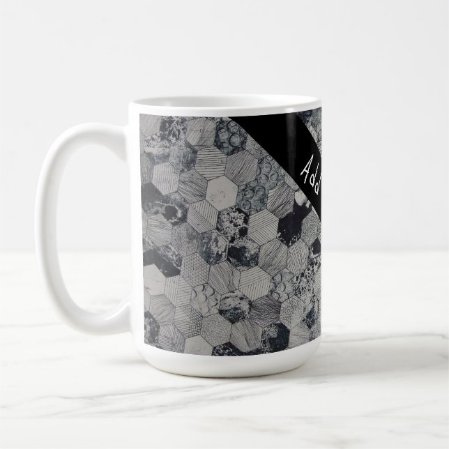 Taza De Café Patrón de hexágono geométrico, blanco y negro (Izquierda)