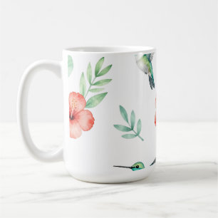 Taza De Café Patrón de Hibisco Colibrí Turquesa